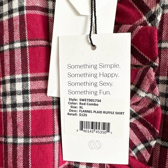 NWT Something Navy Flannel Plaid Ruffle Shirt Sz XL - Picture 9 of 11